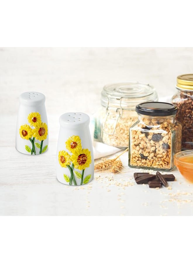 GABROC Sunflower Salt And Pepper Shakers Set Ceramic Salt And Pepper Set Cute Salt & Pepper Shaker Sets White Salt And Pepper Shaker Fancy Salt And Pepper Dispenser Salero Y Pimentero - Image 2