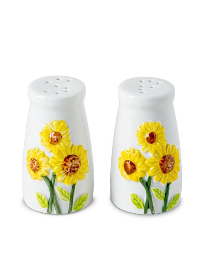 GABROC Sunflower Salt And Pepper Shakers Set Ceramic Salt And Pepper Set Cute Salt & Pepper Shaker Sets White Salt And Pepper Shaker Fancy Salt And Pepper Dispenser Salero Y Pimentero - Image 1