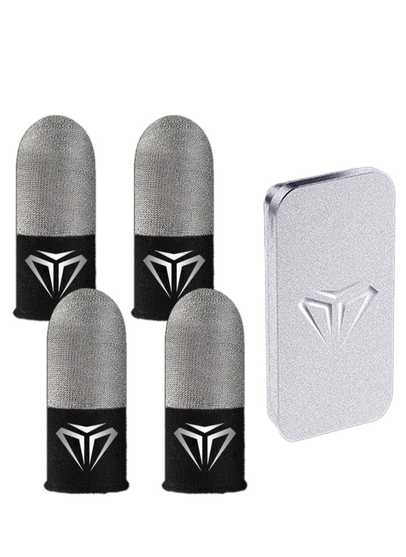 Generic 4pcs Gaming Finger gloves,Paired With A Metal Storage Box,100% Visible Silver Fibers,Just Right Pressure/Breathable/Sweatproof（Silver black）  - Image 1