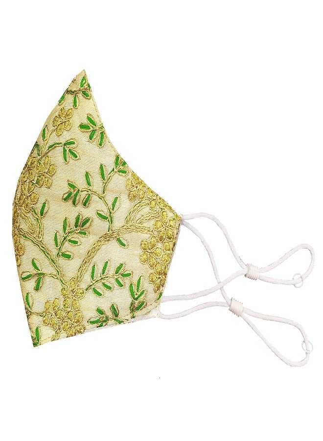 Fclues Women and Men Cotton Safety Protection, Reusable Mask Without Valve for Function, Wedding, Party, Casual (Free size, Green with Gold and Maroon) - Pack of 3 - Image 2