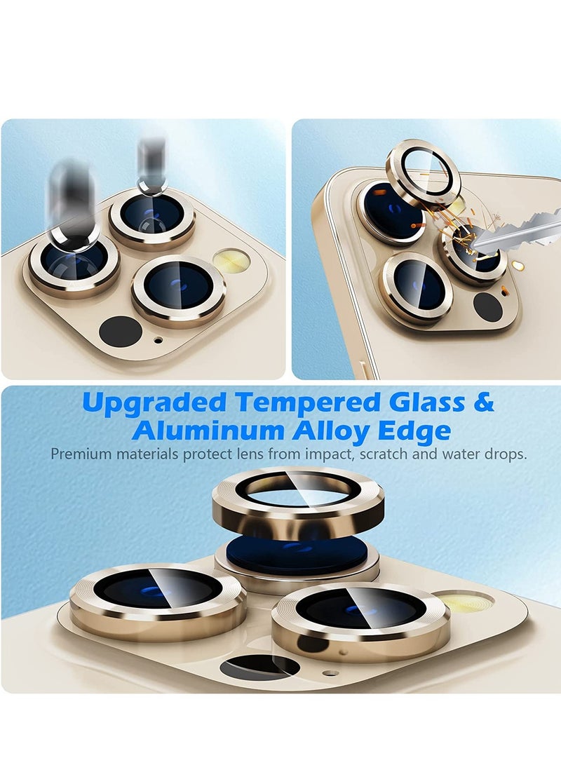 ELTRAZONE Camera Lens Protector for iPhone 14 Pro/iPhone 14 Pro Max, Alloy Metal Individual Ring, Anti Scratch HD Tempered Glass Lens Screen Protector Cover Film, Case Friendly, Gold - Image 4
