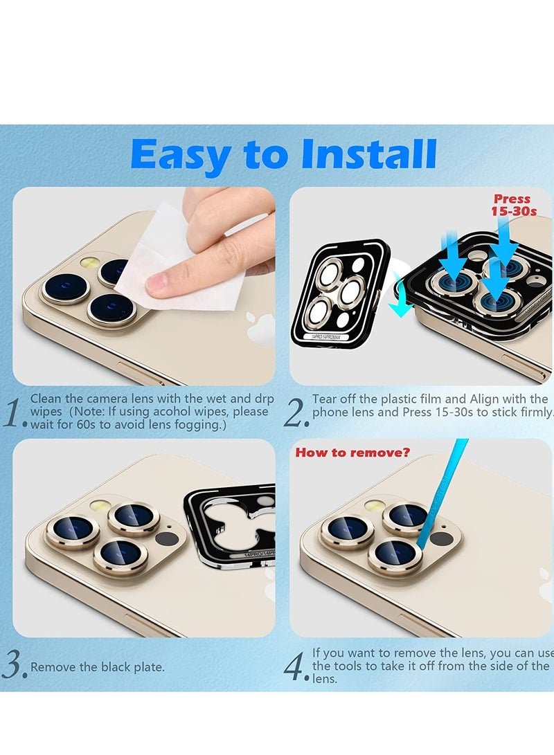 ELTRAZONE Camera Lens Protector for iPhone 14 Pro/iPhone 14 Pro Max, Alloy Metal Individual Ring, Anti Scratch HD Tempered Glass Lens Screen Protector Cover Film, Case Friendly, Gold - Image 3