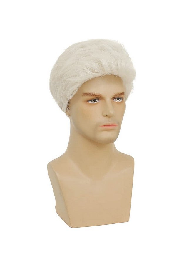 Swiking Mens White Wig Short Straight Natural Old Men Realistic Layered Hair Wig Daily Cosplay Replacement Wig (White) - Image 4