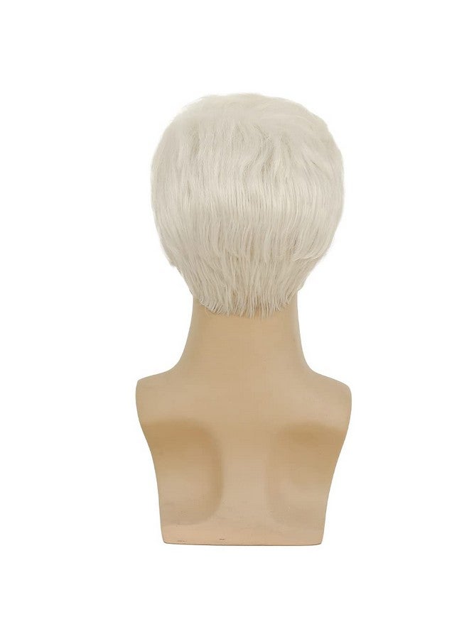 Swiking Mens White Wig Short Straight Natural Old Men Realistic Layered Hair Wig Daily Cosplay Replacement Wig (White) - Image 5