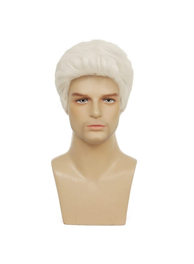 Swiking Mens White Wig Short Straight Natural Old Men Realistic Layered Hair Wig Daily Cosplay Replacement Wig (White) - Image 2