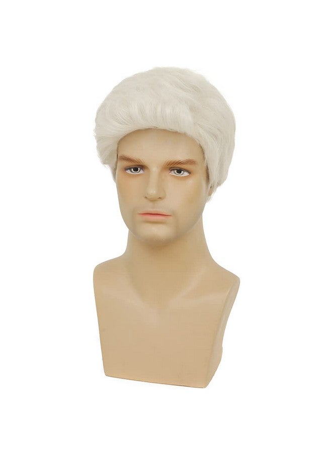 Swiking Mens White Wig Short Straight Natural Old Men Realistic Layered Hair Wig Daily Cosplay Replacement Wig (White) - Image 3
