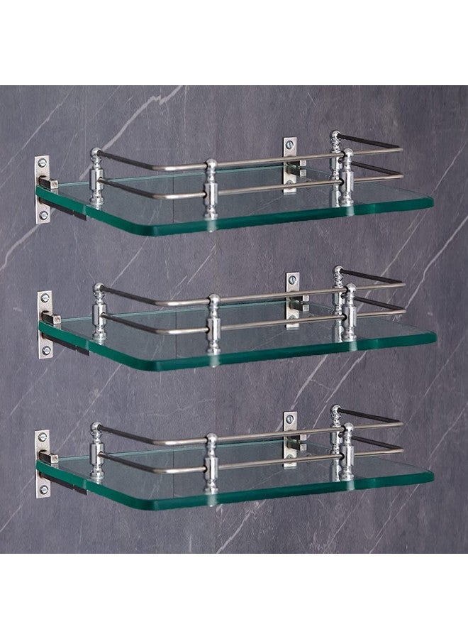 فورتون رف زجاجي شفاف متعدد الأغراض معلق على الحائط من FORTUNE للحمام أو غرفة المعيشة، إكسسوارات الحمام 12 × 6 بوصة - (عبوة من 3 قطع) - Image 1