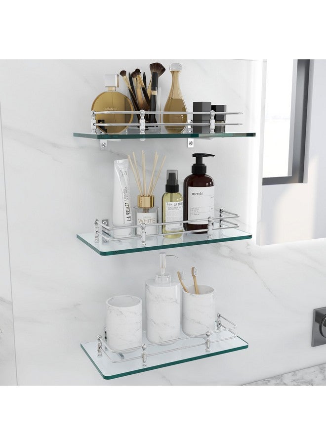 فورتون رف زجاجي شفاف متعدد الأغراض معلق على الحائط من FORTUNE للحمام أو غرفة المعيشة، إكسسوارات الحمام 12 × 6 بوصة - (عبوة من 3 قطع) - Image 2