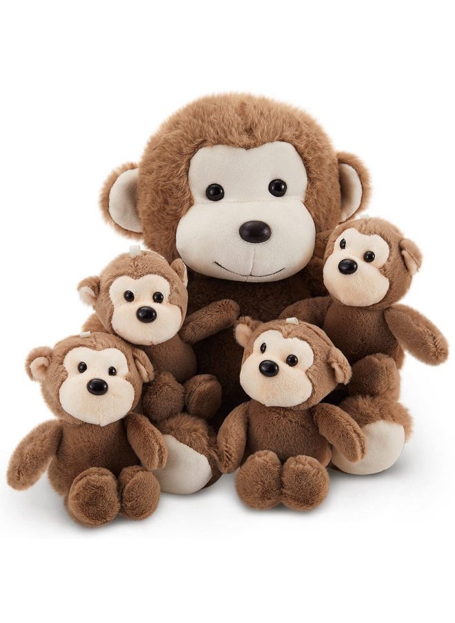 5 Pcs Monkey Stuffed Animals Large Monkey Plush Toy With 4 Cute Plush Baby Monkeys Soft Stuffed Monkey Plush Toy Cuddly Monkey Plushie For Boys And Girls Birthday Gifts Party Favors