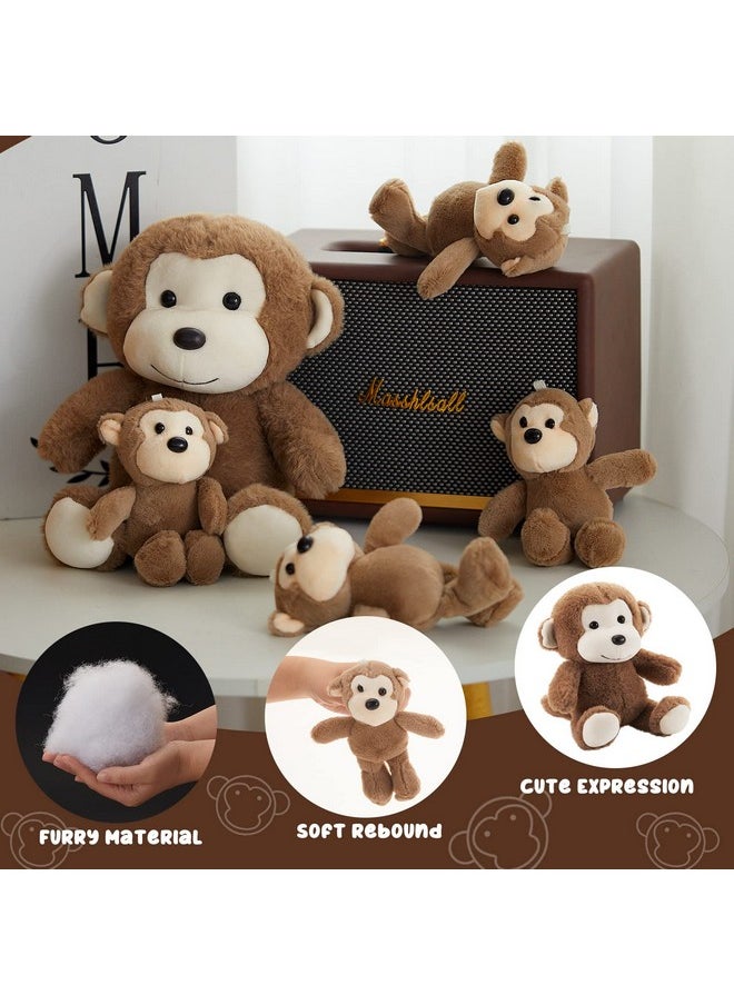 5 Pcs Monkey Stuffed Animals Large Monkey Plush Toy With 4 Cute Plush Baby Monkeys Soft Stuffed Monkey Plush Toy Cuddly Monkey Plushie For Boys And Girls Birthday Gifts Party Favors
