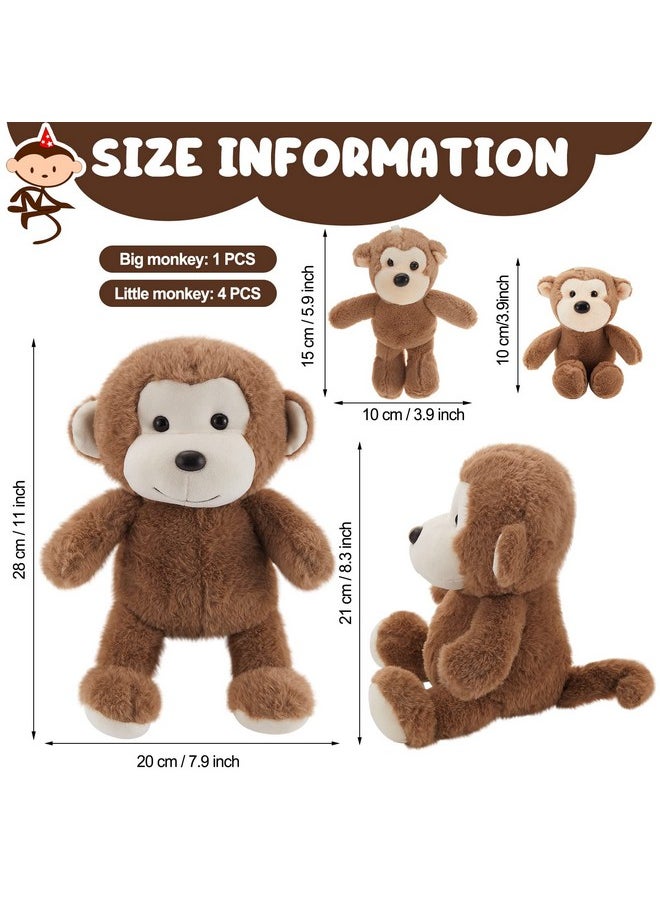 5 Pcs Monkey Stuffed Animals Large Monkey Plush Toy With 4 Cute Plush Baby Monkeys Soft Stuffed Monkey Plush Toy Cuddly Monkey Plushie For Boys And Girls Birthday Gifts Party Favors