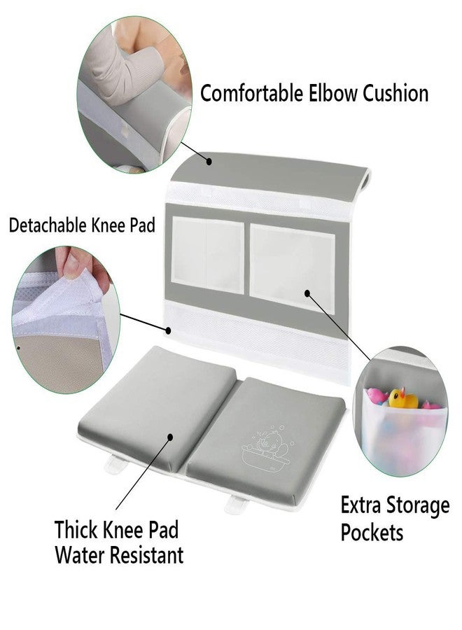 TQS Bath Kneeler and Elbow Rest Pad Set - 1.5" Thick Bath Kneeling Pad with Toy Organizer - Large Safty Kneeler Mat for Tub Bathing and Bathroom Time - Detachable and Foldable Child Bath Tub Mat - Gray - Image 2