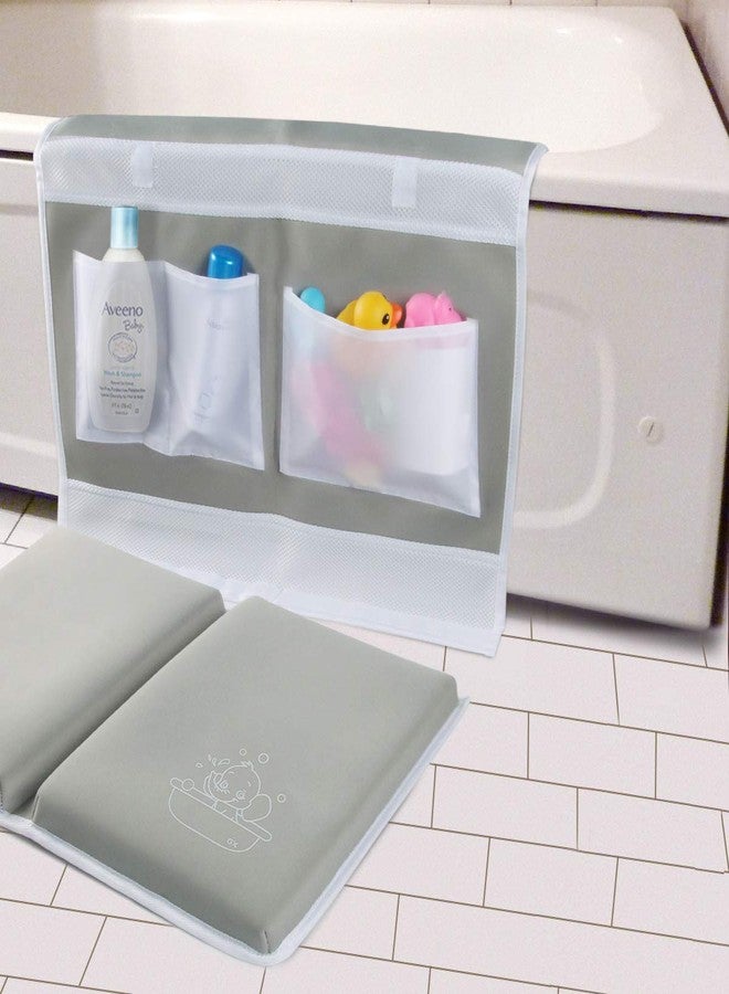 TQS Bath Kneeler and Elbow Rest Pad Set - 1.5" Thick Bath Kneeling Pad with Toy Organizer - Large Safty Kneeler Mat for Tub Bathing and Bathroom Time - Detachable and Foldable Child Bath Tub Mat - Gray - Image 1