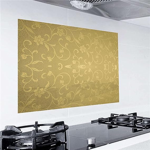 sia SIA VENDORS Kitchen Oil Proof Sticker Wallpaper Backsplash Aluminum foil Oil self-Adhesive Paper Waterproof Heat Resistant Drawer Sticker (12 X 48 Inch, Jasmine Gold) - Image 3