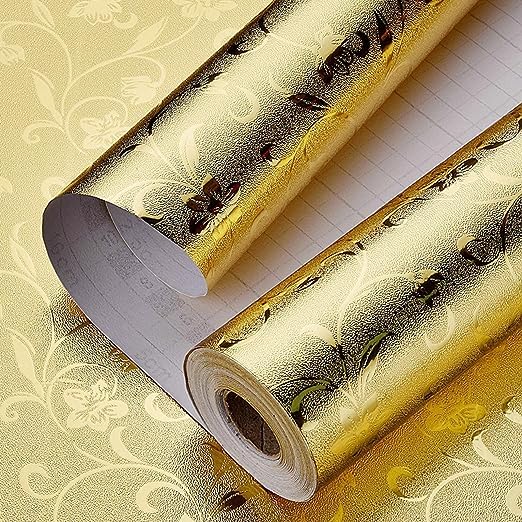 sia SIA VENDORS Kitchen Oil Proof Sticker Wallpaper Backsplash Aluminum foil Oil self-Adhesive Paper Waterproof Heat Resistant Drawer Sticker (12 X 48 Inch, Jasmine Gold) - Image 1