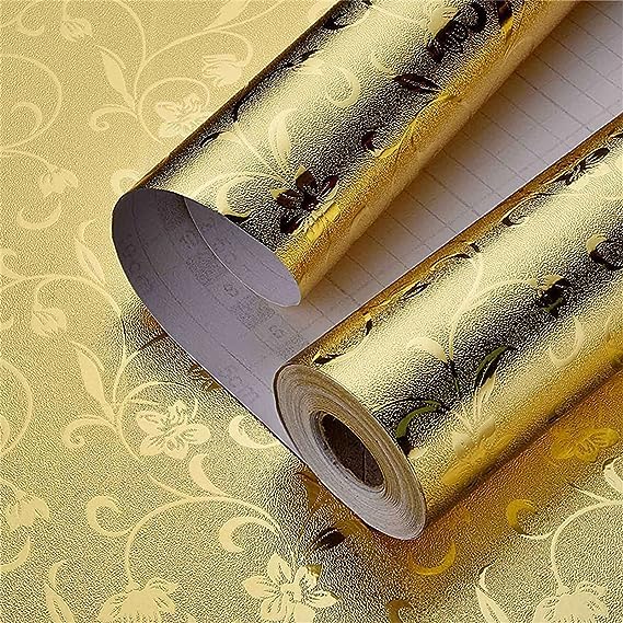 sia SIA VENDORS Kitchen Oil Proof Sticker Wallpaper Backsplash Aluminum foil Oil self-Adhesive Paper Waterproof Heat Resistant Drawer Sticker (12 X 48 Inch, Jasmine Gold) - Image 5