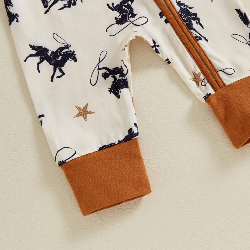 Mieeyali Western Baby Boy Clothes Cowboy Baby Outfit Infant Knight Print One-piece Jumpsuit Newborn Fall Winter Romper (Apricot, 3-6 Months) - Image 5