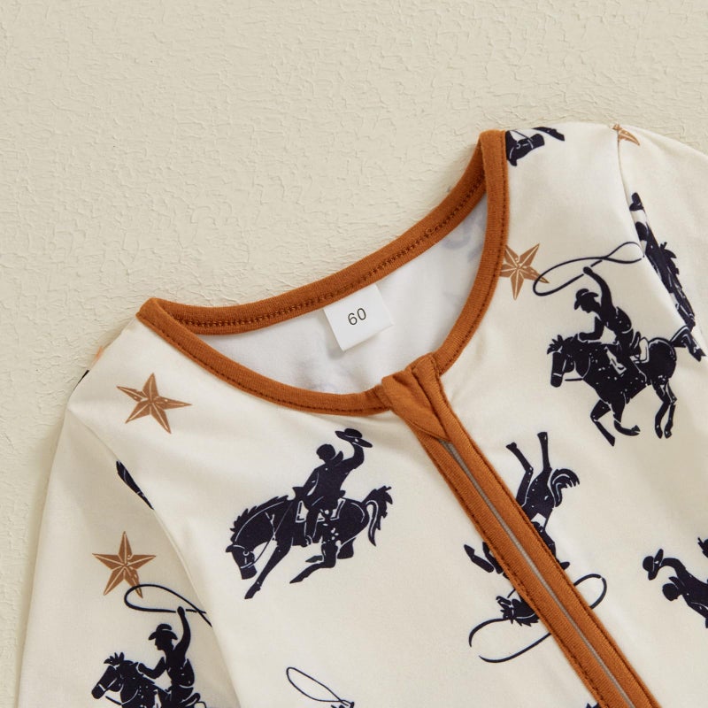 Mieeyali Western Baby Boy Clothes Cowboy Baby Outfit Infant Knight Print One-piece Jumpsuit Newborn Fall Winter Romper (Apricot, 3-6 Months) - Image 4