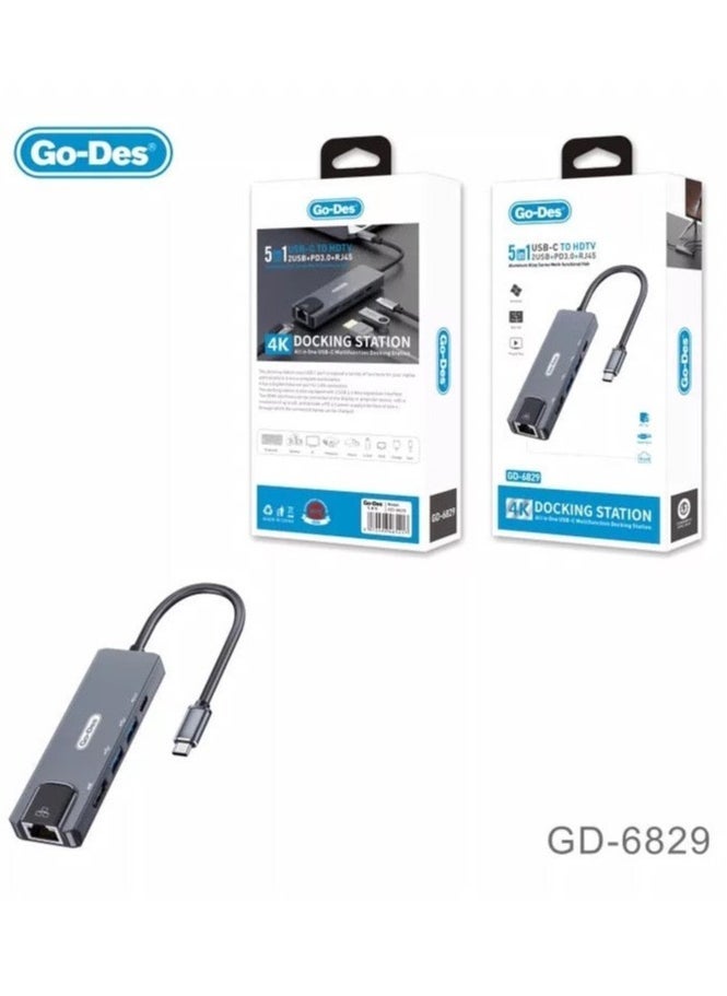 JAJEEK 5-in-1 Type-C to HDTV Converter Adapter – 4K HDMI, Ethernet, USB Ports, PD Charging for Laptops & MacBooks - Image 3