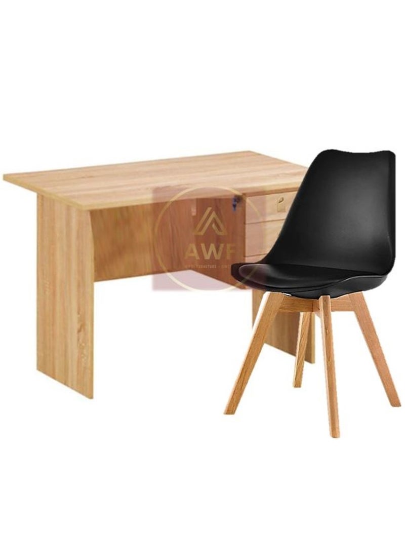 AL WADI FURNITURE مكتب قابل للقفل من خشب الزان من مجموعة الوادي للأثاث مع كرسي Eames Mid Century Modern باللون الأسود مع أرجل من خشب الزان وكرسي توليب مبطن ناعم  - Image 1