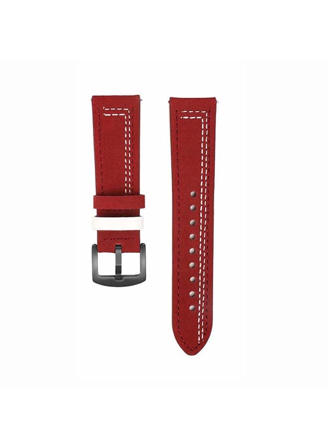 Perfii Stitch Lines Genuine Leather Replacement Band For Samsung Galaxy Watch3 45mm Red - Image 1
