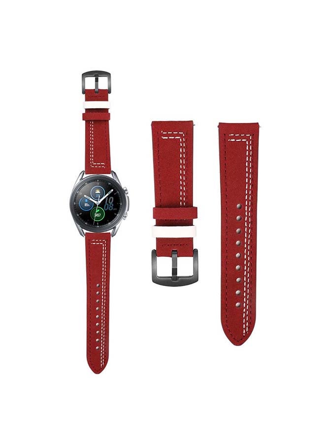 Perfii Stitch Lines Genuine Leather Replacement Band For Samsung Galaxy Watch3 45mm Red - Image 2
