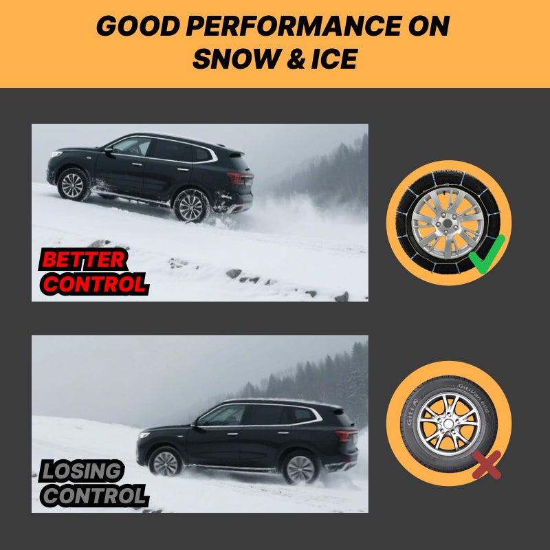 HILLCLYM Snow Chains for Car Tires, Tire Chains for Passenger Cars, Sedan, SUVs, Quick Fit & Easy Installation, Portable Reusable Emergency Tire Traction Chain, Set of 2 (HP1030) - Image 4