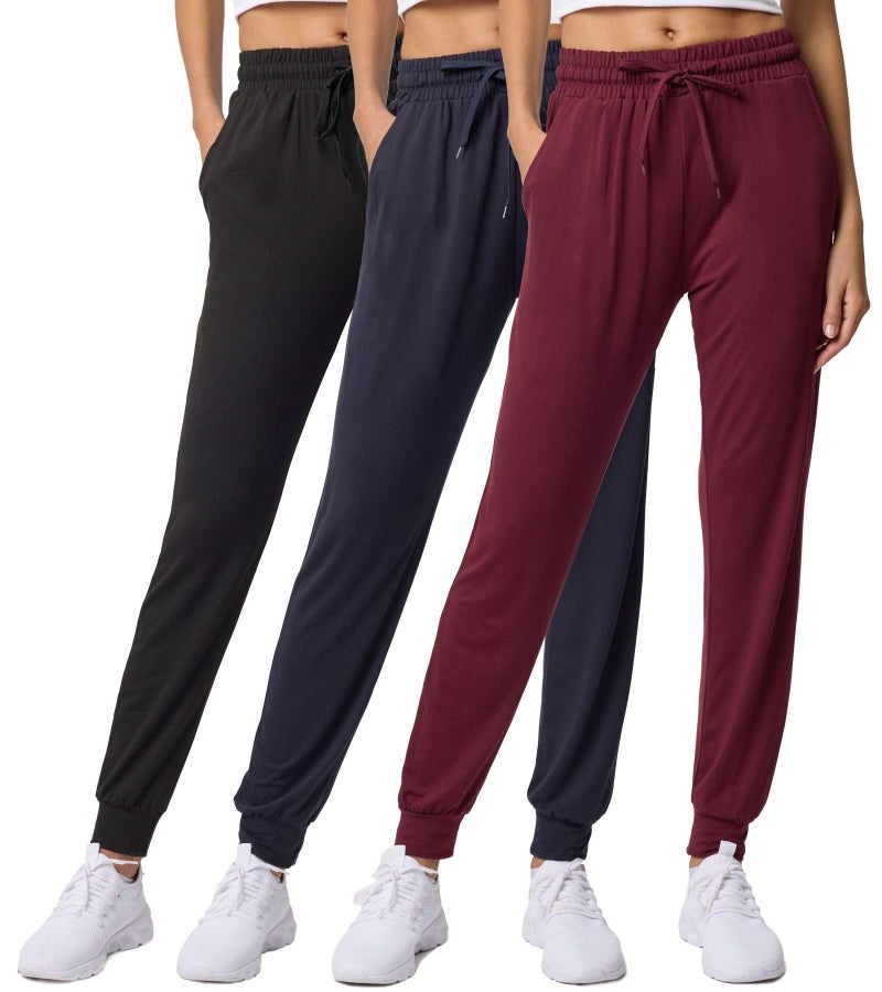 REALESSENTIALS Real Essentials 3 Pack: Women's Lounge Joggers Sweatpants with Pockets Yoga Running Athletic Workout, Set 3, M, Pack of 3 - Image 1