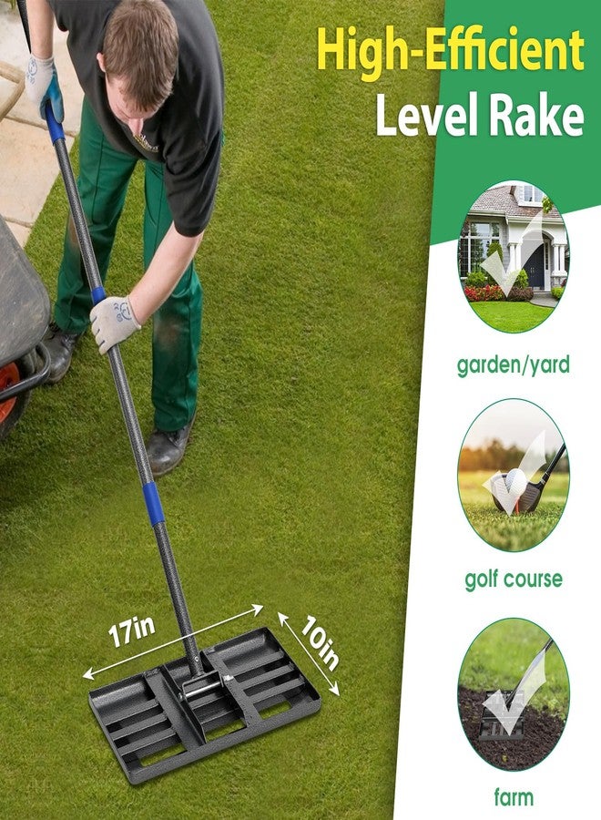 Feblomst Rake, Lawn Leveling Rake with Round Edge, 5 FT Lawn Leveler with 17 x 10 Small Rakes Head for Smooth Garss Soil Dirt Sand, High Effect Long Handle Ground Leveling Tool for Yard Garden, No Flip - Image 2