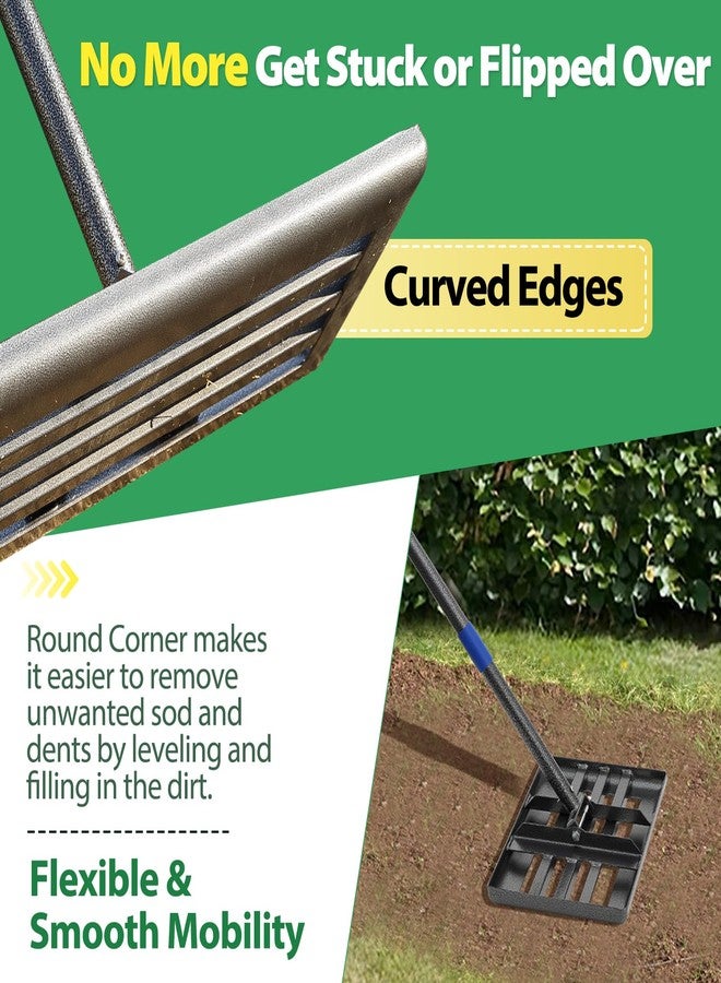 Feblomst Rake, Lawn Leveling Rake with Round Edge, 5 FT Lawn Leveler with 17 x 10 Small Rakes Head for Smooth Garss Soil Dirt Sand, High Effect Long Handle Ground Leveling Tool for Yard Garden, No Flip - Image 4