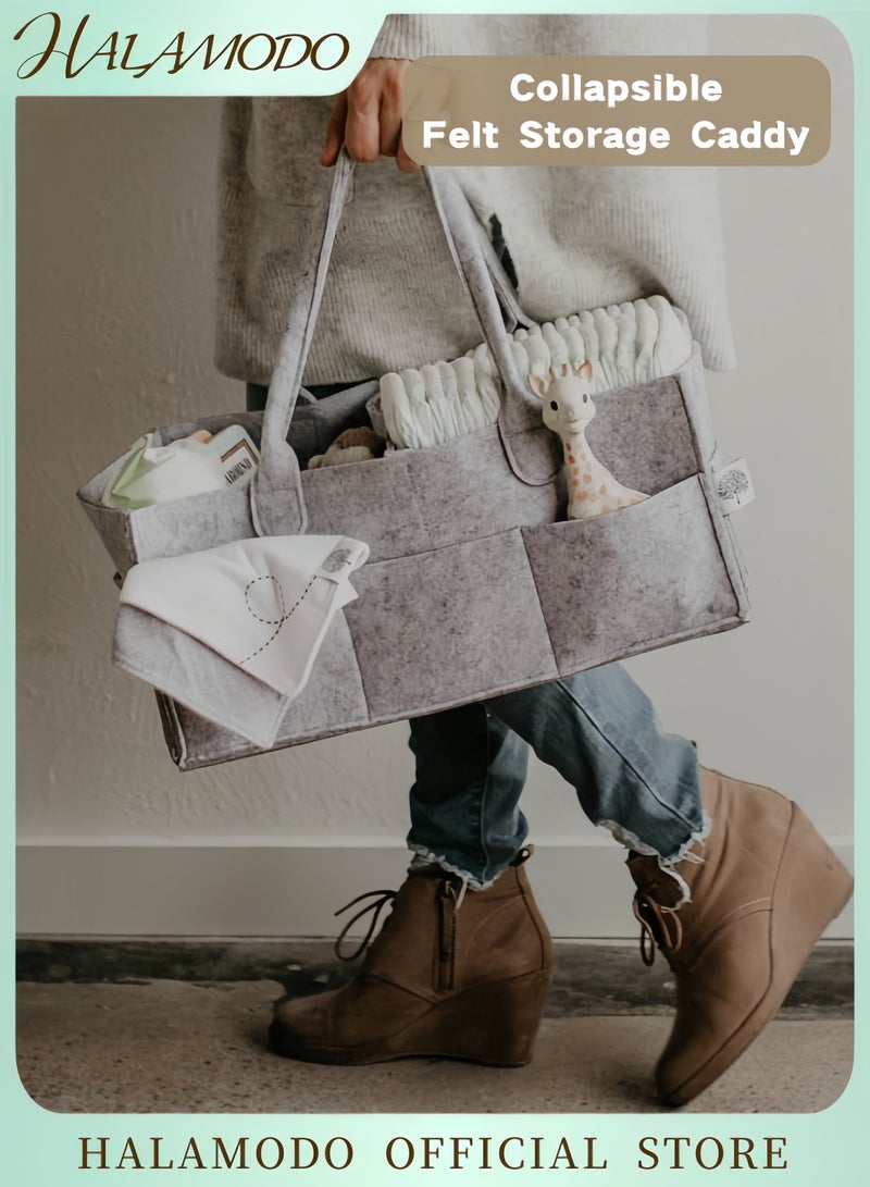 هالامودو منظم حفاضات أطفال كبير صديق للبيئة سلة فيلت مع فواصل قابلة للتعديل منظم محمول للحضانة والسيارة وطاولة التغيير هدية مثالية لحفل المولود - Image 1