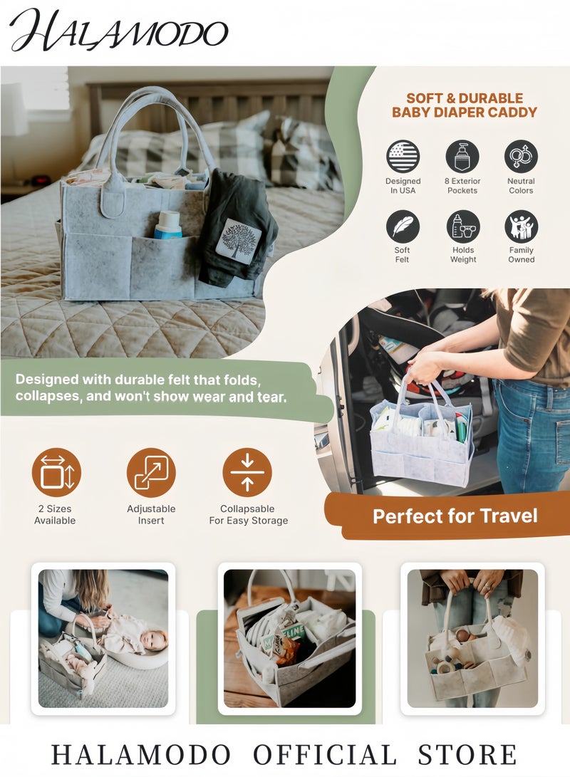 هالامودو منظم حفاضات أطفال كبير صديق للبيئة سلة فيلت مع فواصل قابلة للتعديل منظم محمول للحضانة والسيارة وطاولة التغيير هدية مثالية لحفل المولود - Image 2