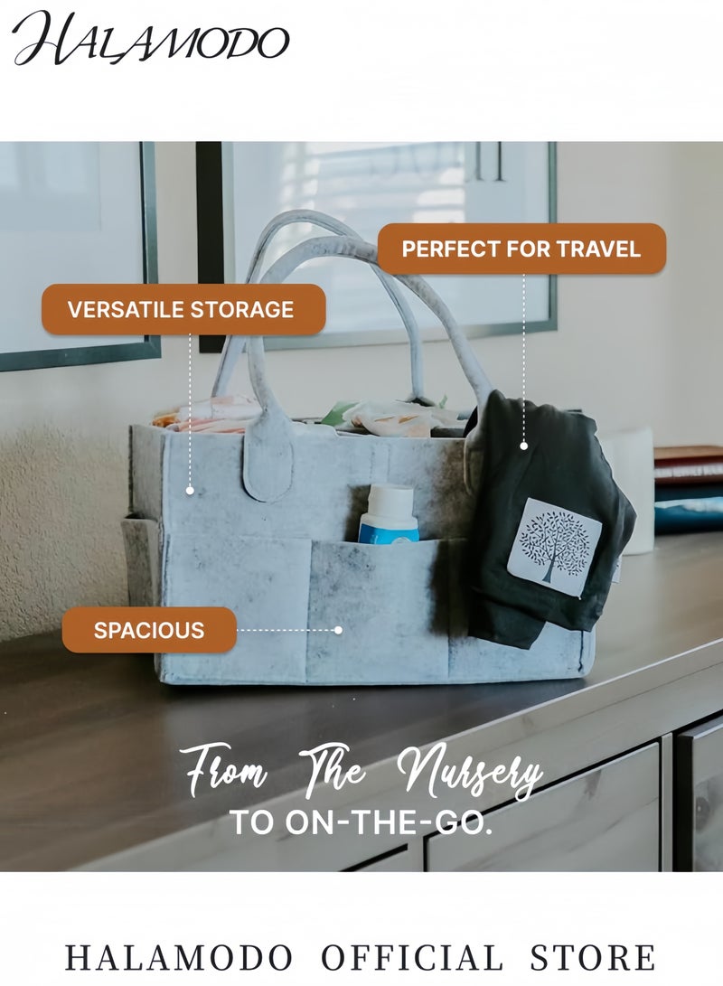 هالامودو منظم حفاضات أطفال كبير صديق للبيئة سلة فيلت مع فواصل قابلة للتعديل منظم محمول للحضانة والسيارة وطاولة التغيير هدية مثالية لحفل المولود - Image 3
