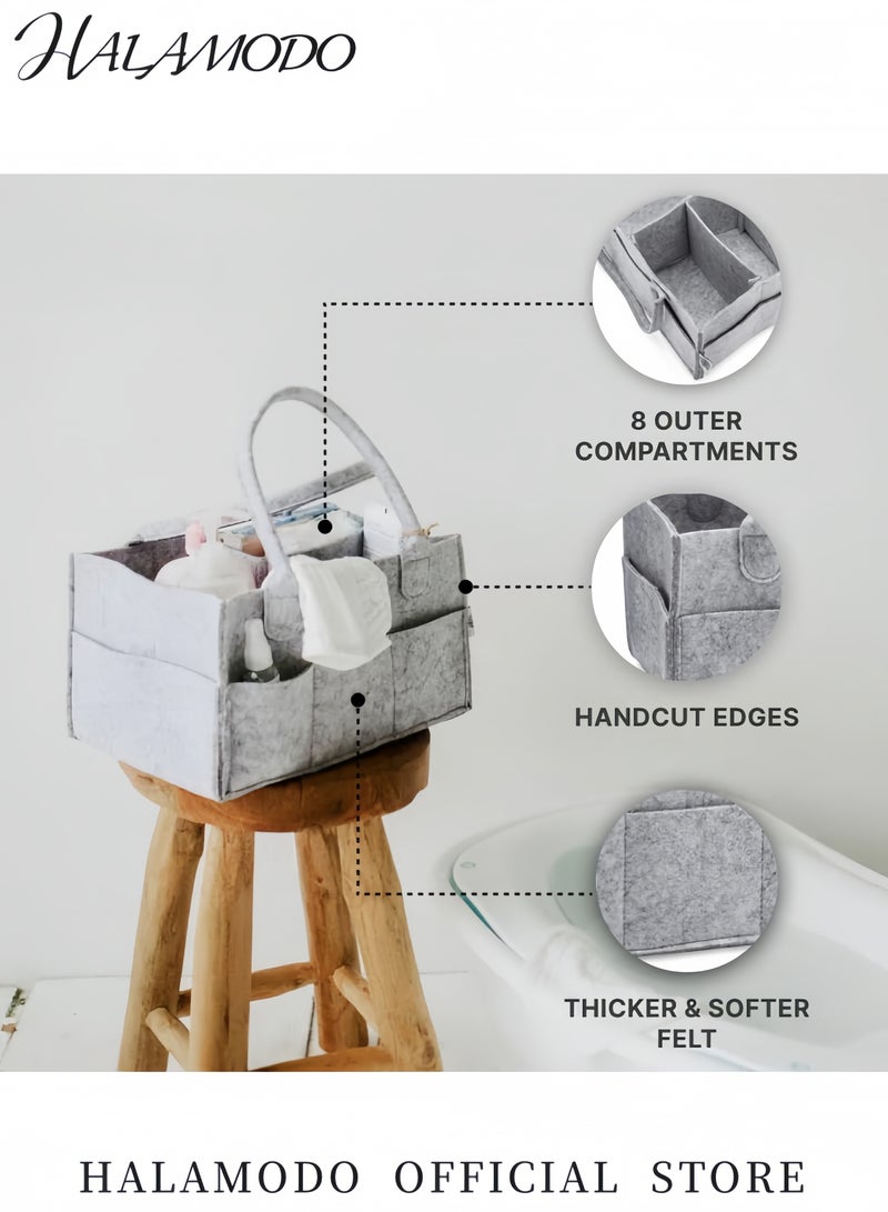 هالامودو منظم حفاضات أطفال كبير صديق للبيئة سلة فيلت مع فواصل قابلة للتعديل منظم محمول للحضانة والسيارة وطاولة التغيير هدية مثالية لحفل المولود - Image 4