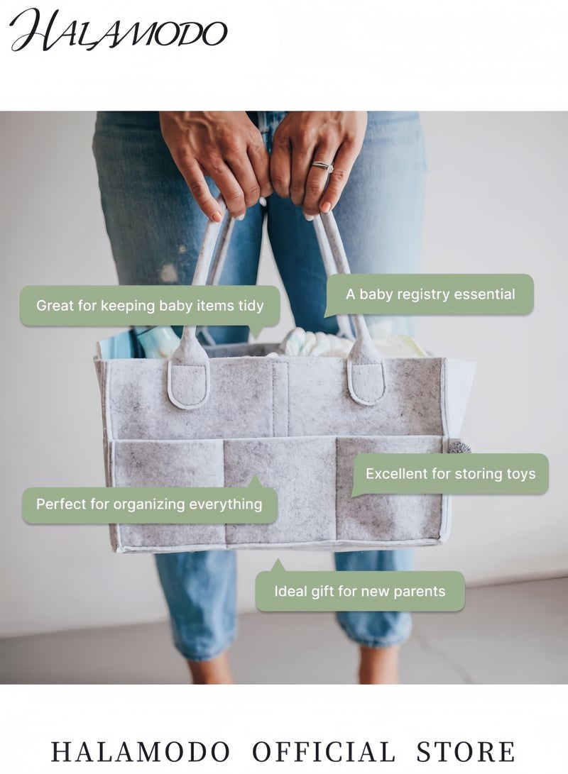 هالامودو منظم حفاضات أطفال كبير صديق للبيئة سلة فيلت مع فواصل قابلة للتعديل منظم محمول للحضانة والسيارة وطاولة التغيير هدية مثالية لحفل المولود - Image 5