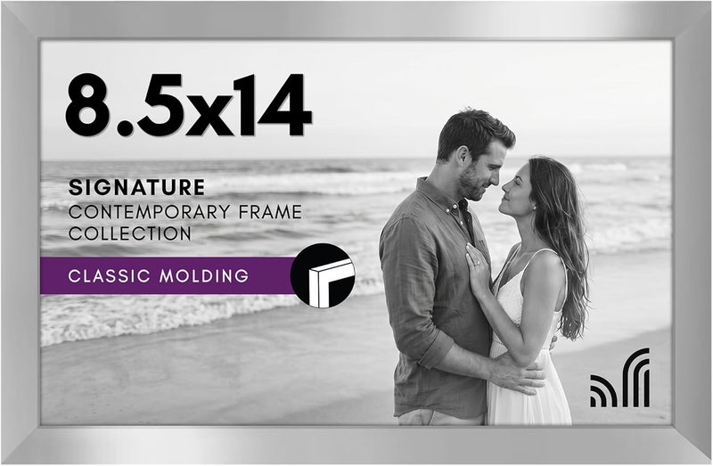 Americanflat 8.5x14 Picture Frame with Shatter-Resistant Glass - Gallery Style Frame with Engineered Wood - Signature Collection - Photo Frame for Wall Display - Silver - Image 1