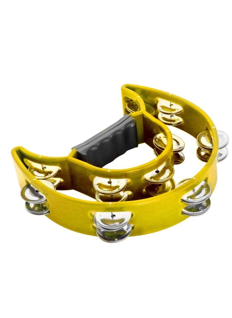 null - Mike Music Half Moon Musical Tambourine Double Row Metal Jingles Hand Held Percussion Drum for Gift KTV Party Kids Toy with Ergonomic Handle Grip yellow - Image 1
