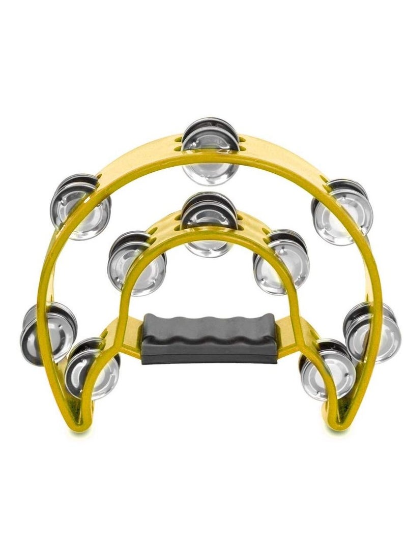 null - Mike Music Half Moon Musical Tambourine Double Row Metal Jingles Hand Held Percussion Drum for Gift KTV Party Kids Toy with Ergonomic Handle Grip yellow - Image 1