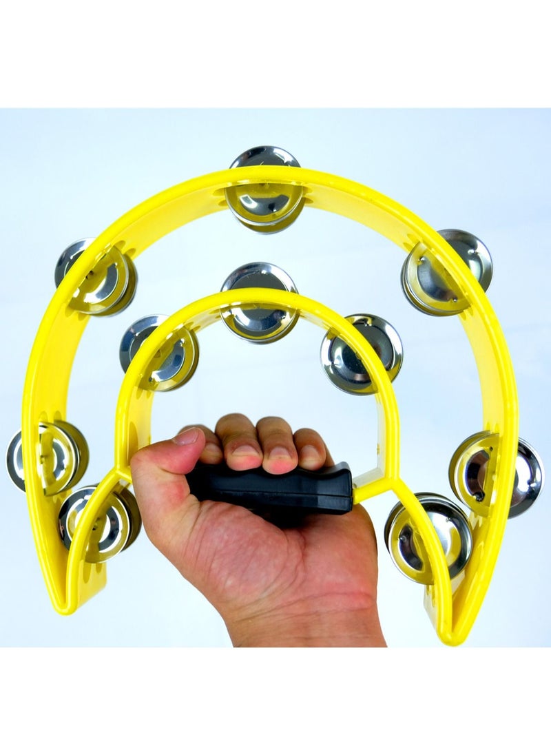 null - Mike Music Half Moon Musical Tambourine Double Row Metal Jingles Hand Held Percussion Drum for Gift KTV Party Kids Toy with Ergonomic Handle Grip yellow - Image 1