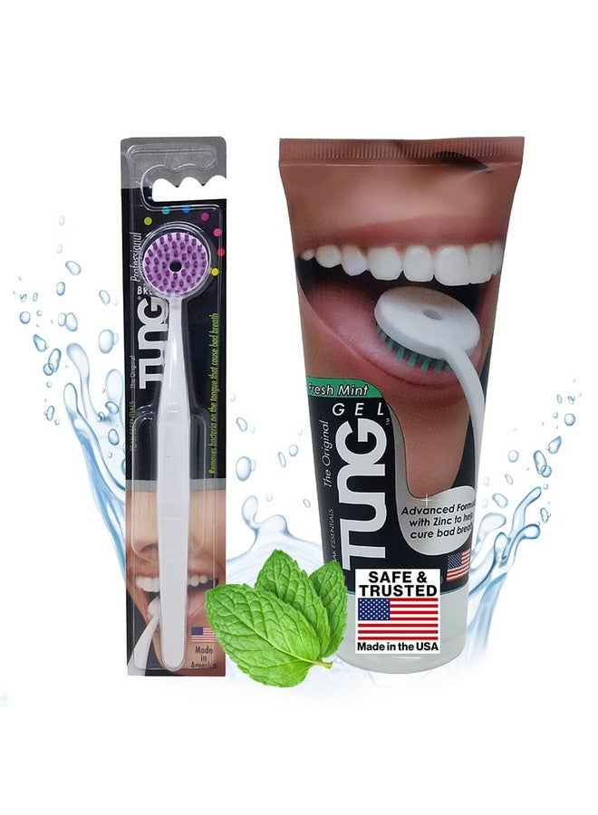 Peak Essentials The Original TUNG Brush Tung Tongue Brush & Gel Kit | Tongue Cleaner for Adults | Tongue Scraper to Fight Bad Breath and Halitosis | Mouth Odor Eliminator | Fresh Mint | Made in America (Set of 1) - Image 1