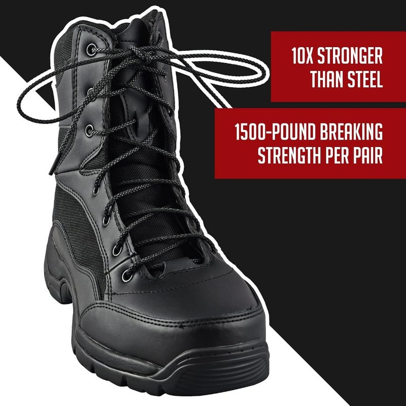 Unisex adult round shoelaces for athletic footwear, nylon-coated steel core, black, unbreakable durability and smooth glide - Image 2
