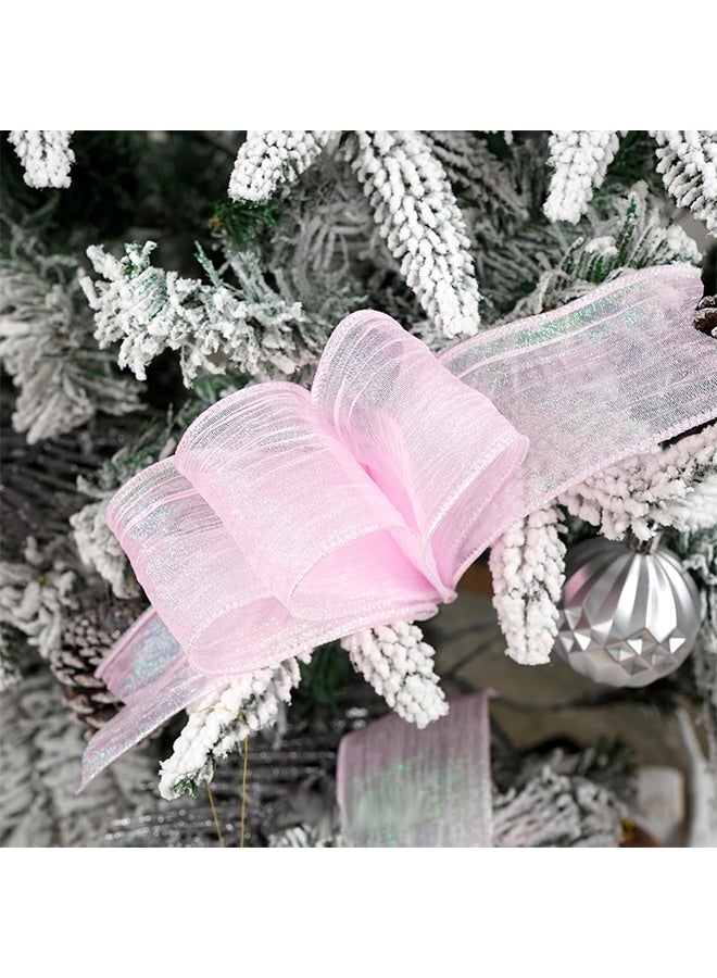 Pink Wired Ribbon 4CM Metallic Light Pink Crinkle Sheer Ribbon for Baby Shower Christmas Tree Wreaths Bows Rustic Wedding Gift Wrapping Farmhouse Crafts 10 Yards - Image 5