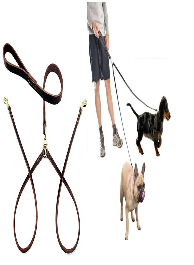 Hachiko:-Heavy Duty Double Leather Dog Leads for All Dogs Dog Leash (Large, Brown) - Image 1