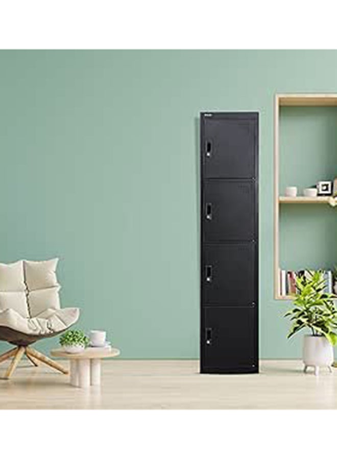 RIGID Metal locker with Four Doors, Storage Lockers with Key Lock Mechanism and Plastic Handle for Home School Office Lock With (Black)