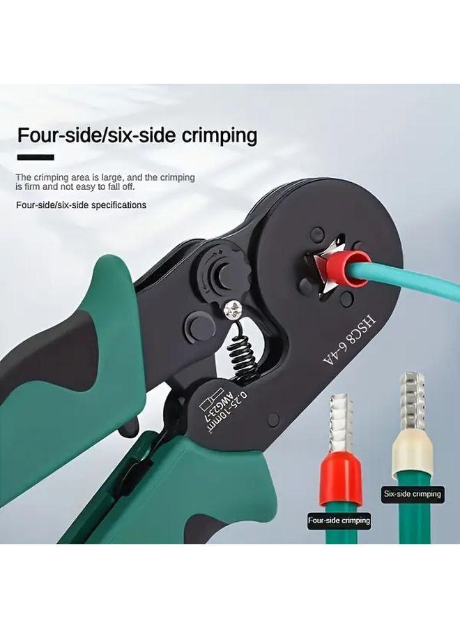 Adjustable Ratchet Wire Crimping Pliers 6-6 Green Black For Electrical Repair - Image 1