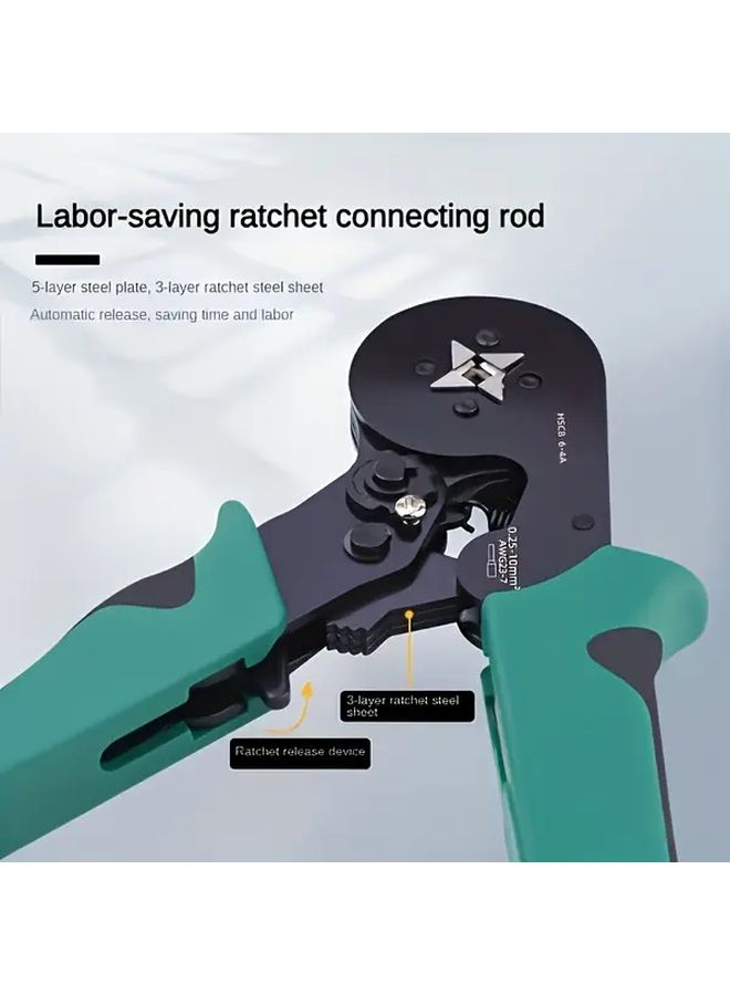 Adjustable Ratchet Wire Crimping Pliers 6-6 Green Black For Electrical Repair - Image 5