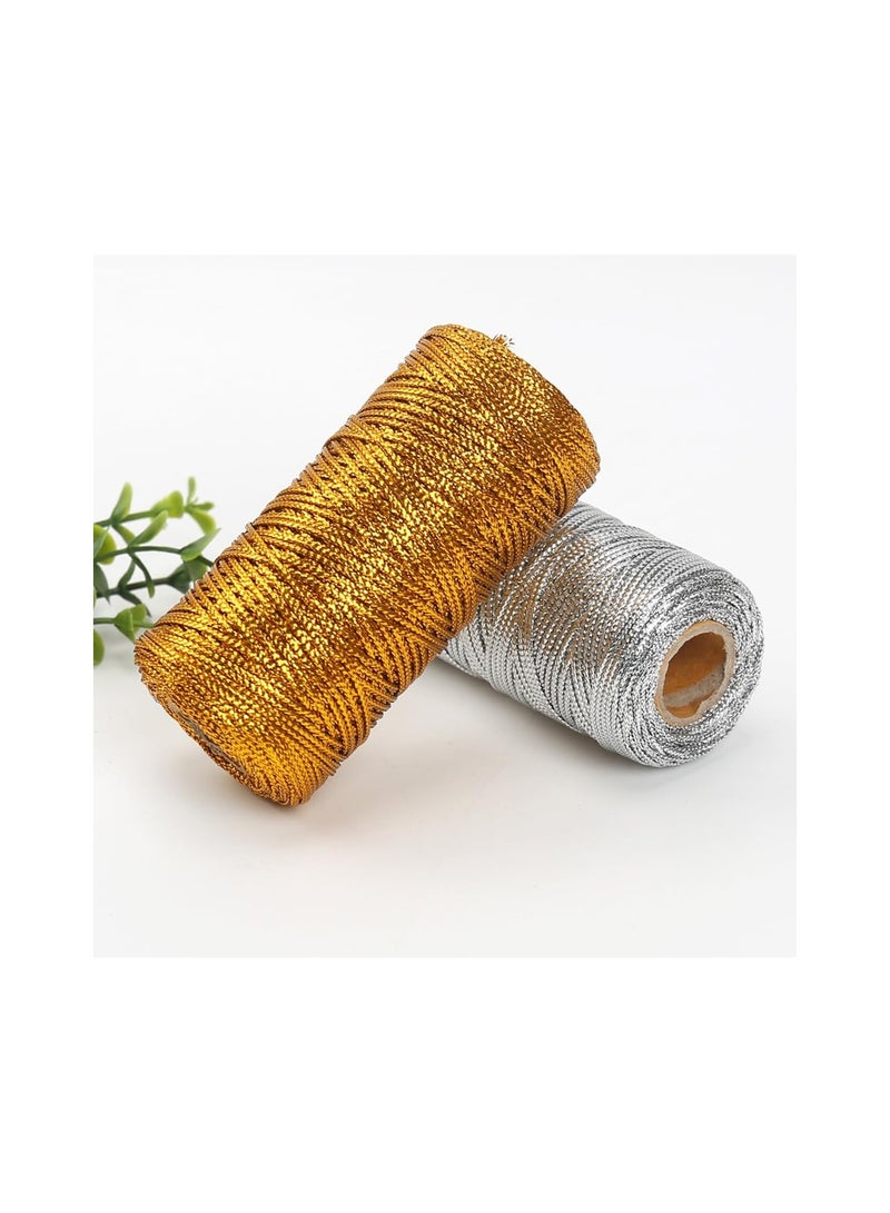 Zikra Metallic Cord Ribbon, 2 Rolls Tinsel String Rope, for Ornament Hanging, Decorating, DIY Crafts & Gift Wrapping, 1.5mm, Made from Polyester (Gold & Silver)(One Hundred Meters Per Roll) - Image 3