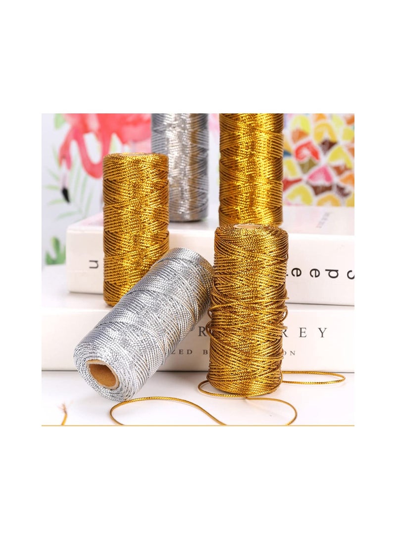 Zikra Metallic Cord Ribbon, 2 Rolls Tinsel String Rope, for Ornament Hanging, Decorating, DIY Crafts & Gift Wrapping, 1.5mm, Made from Polyester (Gold & Silver)(One Hundred Meters Per Roll) - Image 4