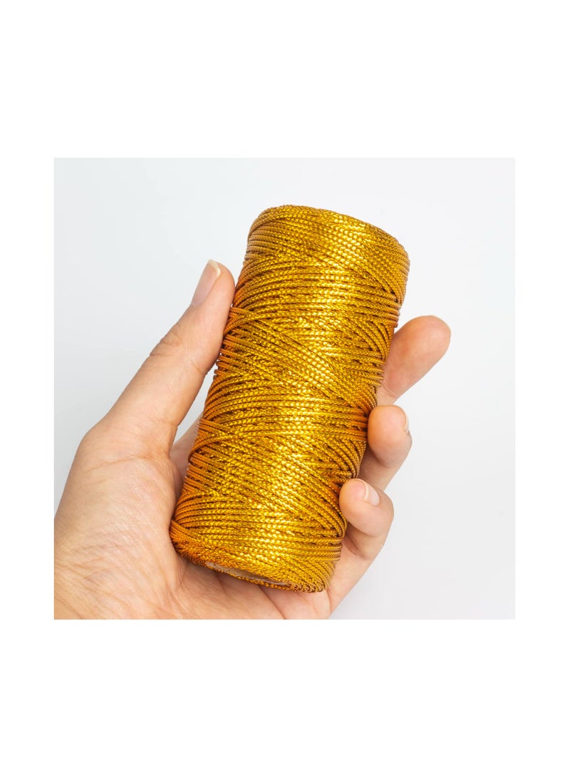 Zikra Metallic Cord Ribbon, 2 Rolls Tinsel String Rope, for Ornament Hanging, Decorating, DIY Crafts & Gift Wrapping, 1.5mm, Made from Polyester (Gold & Silver)(One Hundred Meters Per Roll) - Image 2