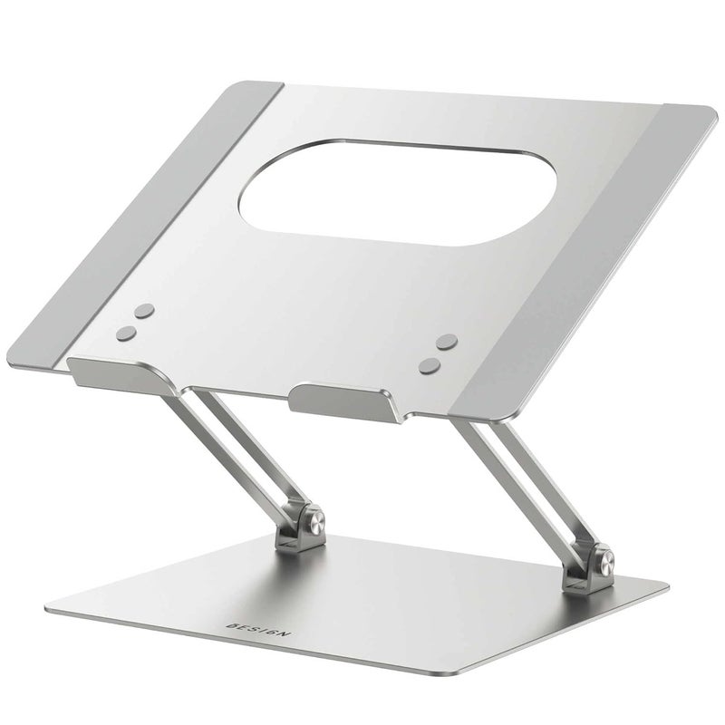 Besign LS10 Aluminum Laptop Stand Ergonomic Adjustable Notebook Stand Riser Holder Computer Stand Compatible with Air Pro Dell HP Lenovo More 10156 Laptops Silver - Image 1